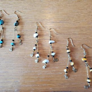 Dangle Three-Stone Earrings with Beads & Gold Wire, Lovely and Stylish